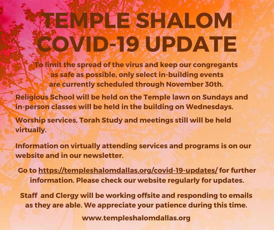 Calendar · Temple Shalom Dallas